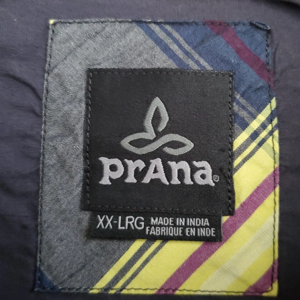 Prana Mens XXL Gray Yellow Plaid Button Front Short Sleeve Casual Hiking Shirt